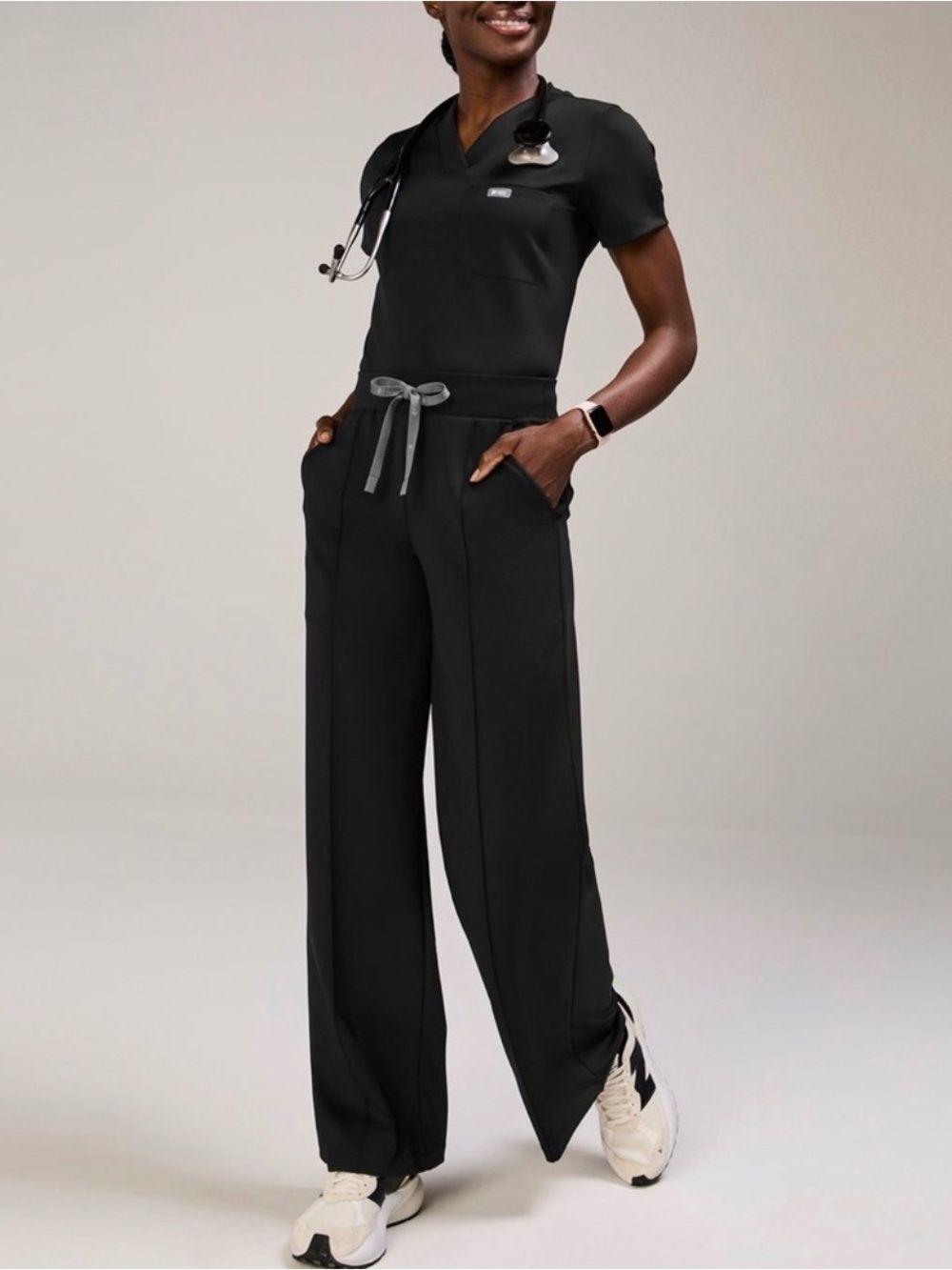 Figs Formx Set Black Size Medium Sona Top & Salina High Waisted Wide Leg Pant